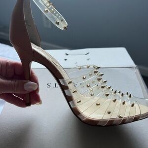 Jessica Simpson Gold Studded Clear Heels